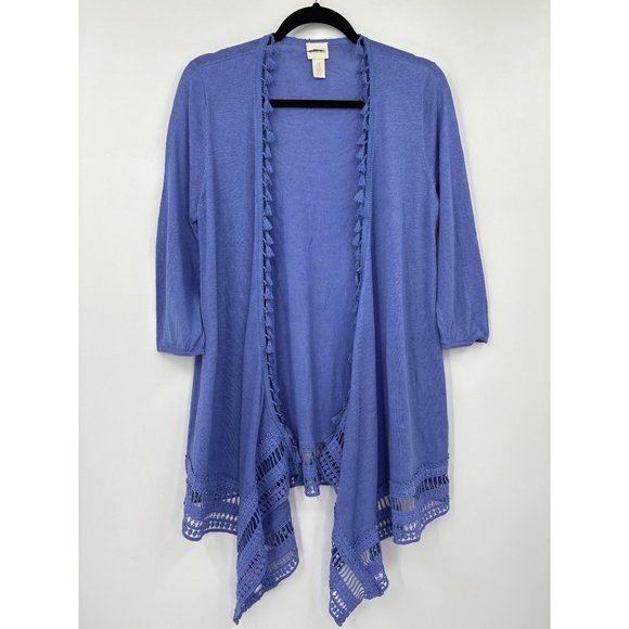 Chico's Tassel Cardigan Open Front Linen Blend Blue Size 1 (8) - Picture 1 of 7